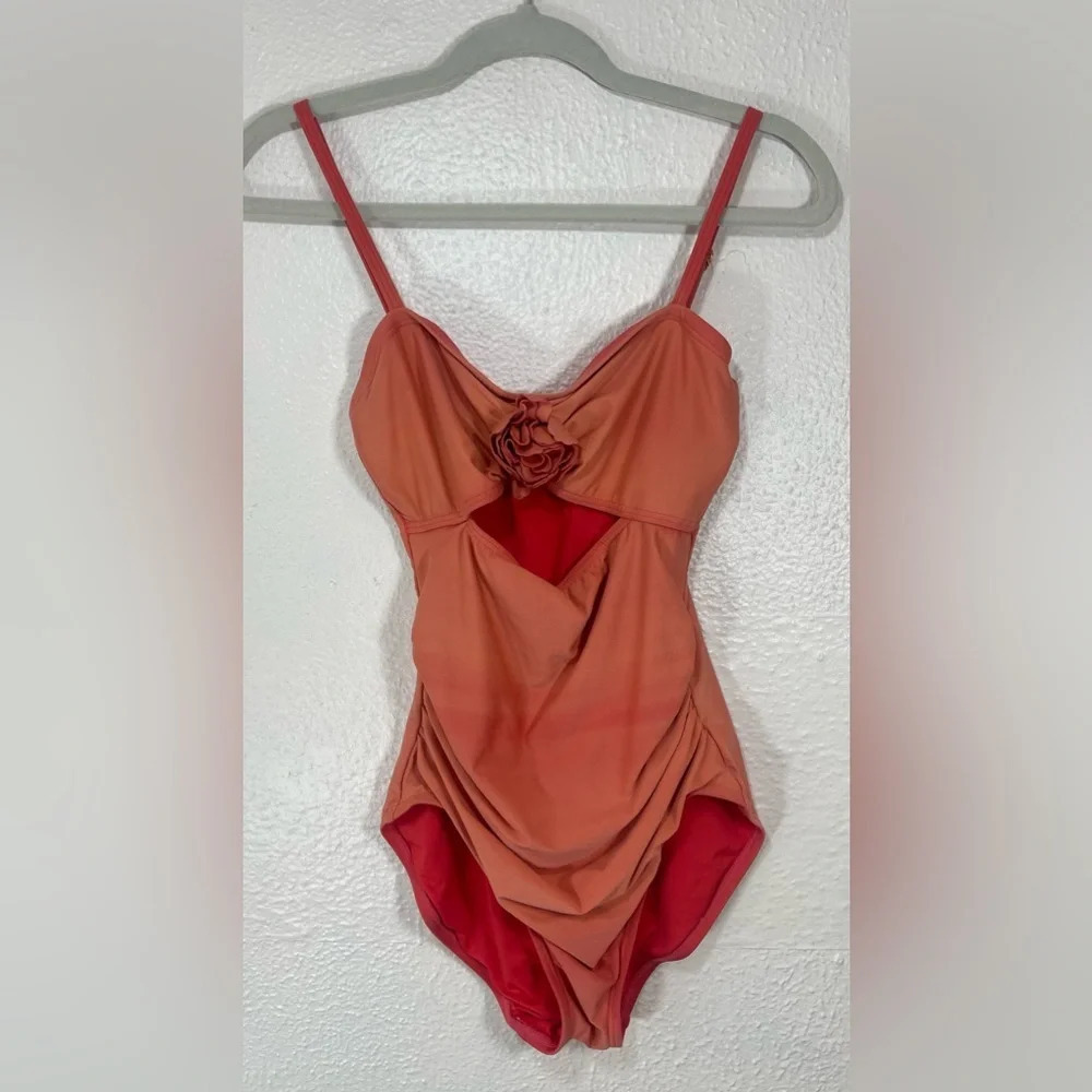 Kate Spade Peach Orange One Piece Swimsuit Floral Women’s Small Summer Spring